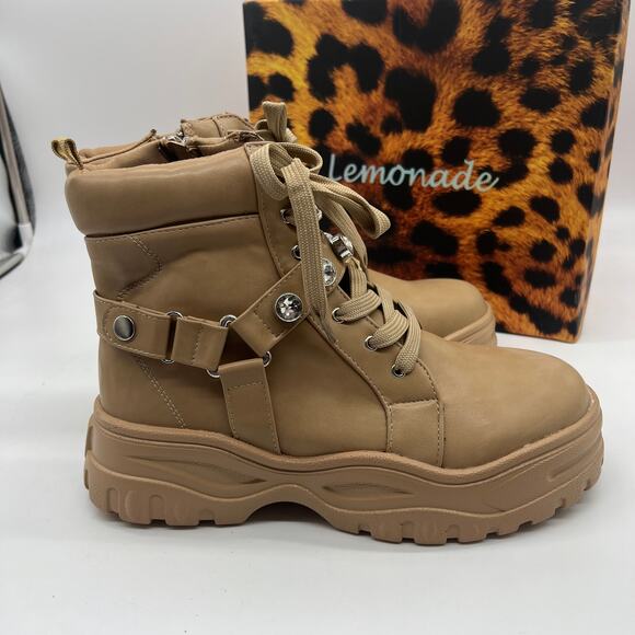 Lemonade Women Combat Boot Size 8M Rhinestone Strap Lace Up Textured Sole - Picture 10 of 14